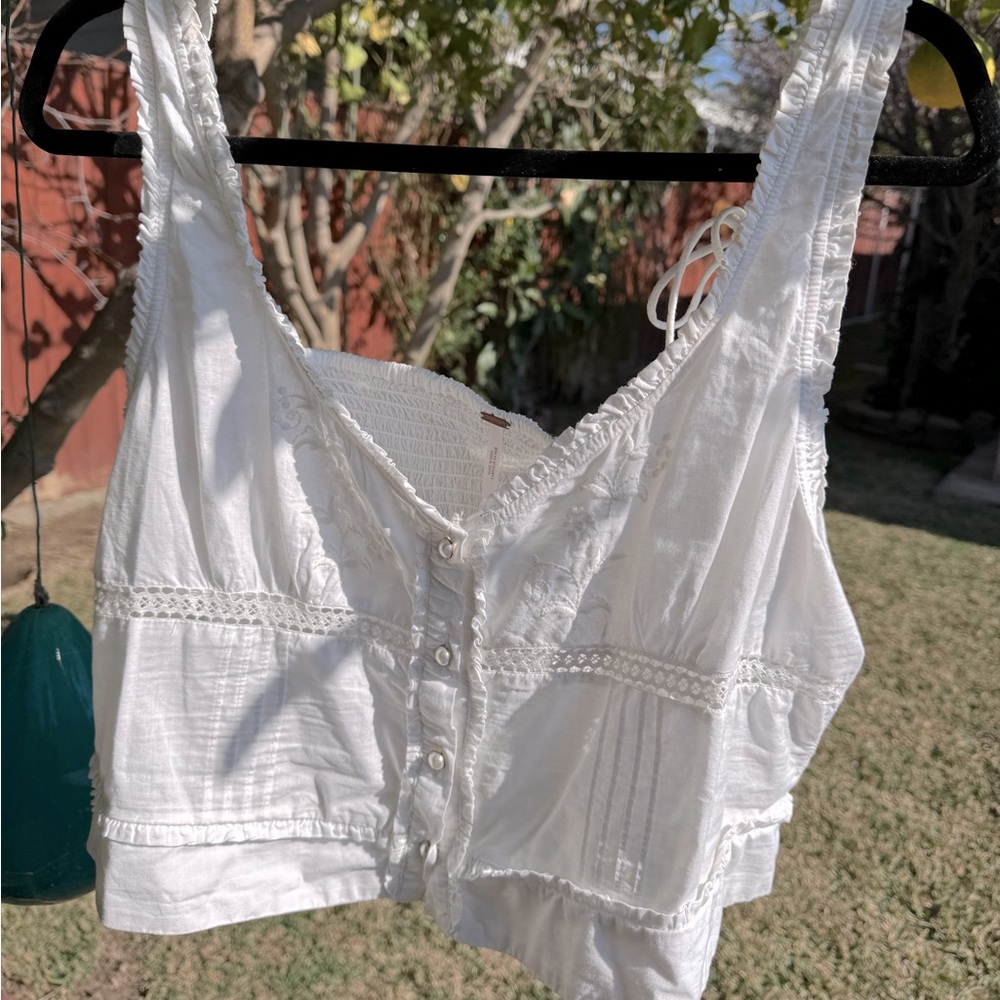 Free People Crochet Dainty White Top